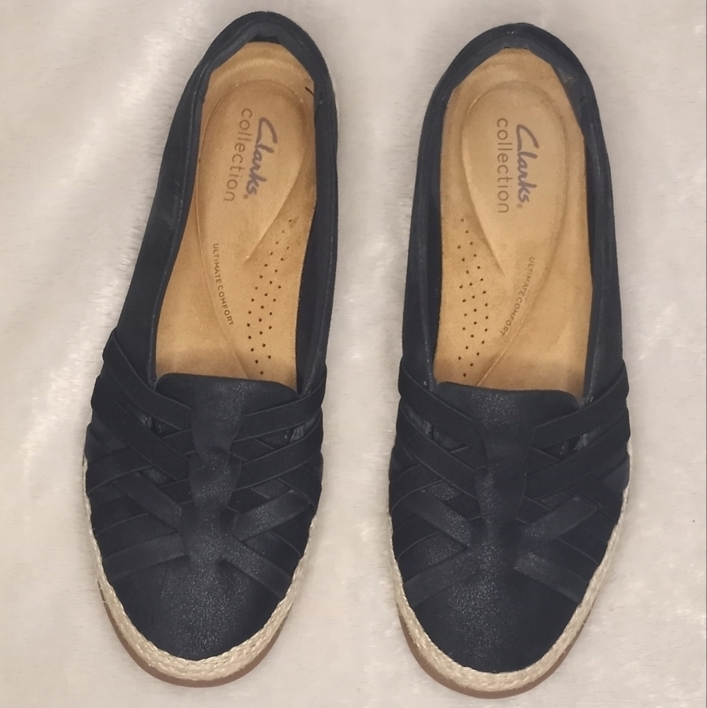 Clarks Suede Elaine Petals Slip On Comfy Soft Woven Casual Coastal Espadrille - Picture 3 of 10